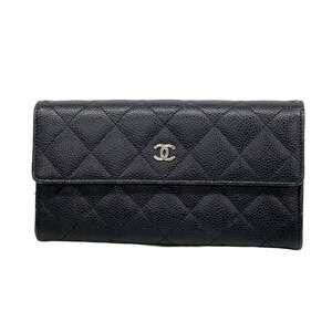 CHANEL Authentic Black Caviar Leather Wallet